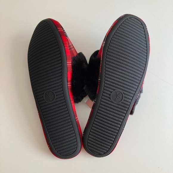 Victoria Secret CS Fur Trim Slipper - Bold Plaid - Size Large - Picture 3 of 7